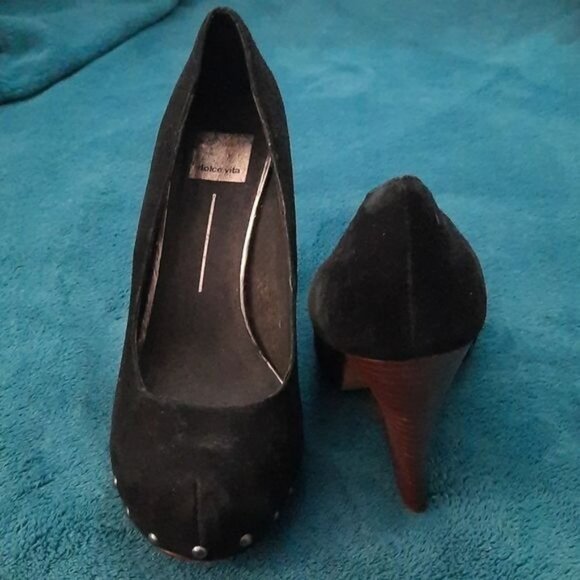 Dolce Vita Black Suede Leather Chunky Platform High Heel Pump Size 10 - Picture 1 of 16